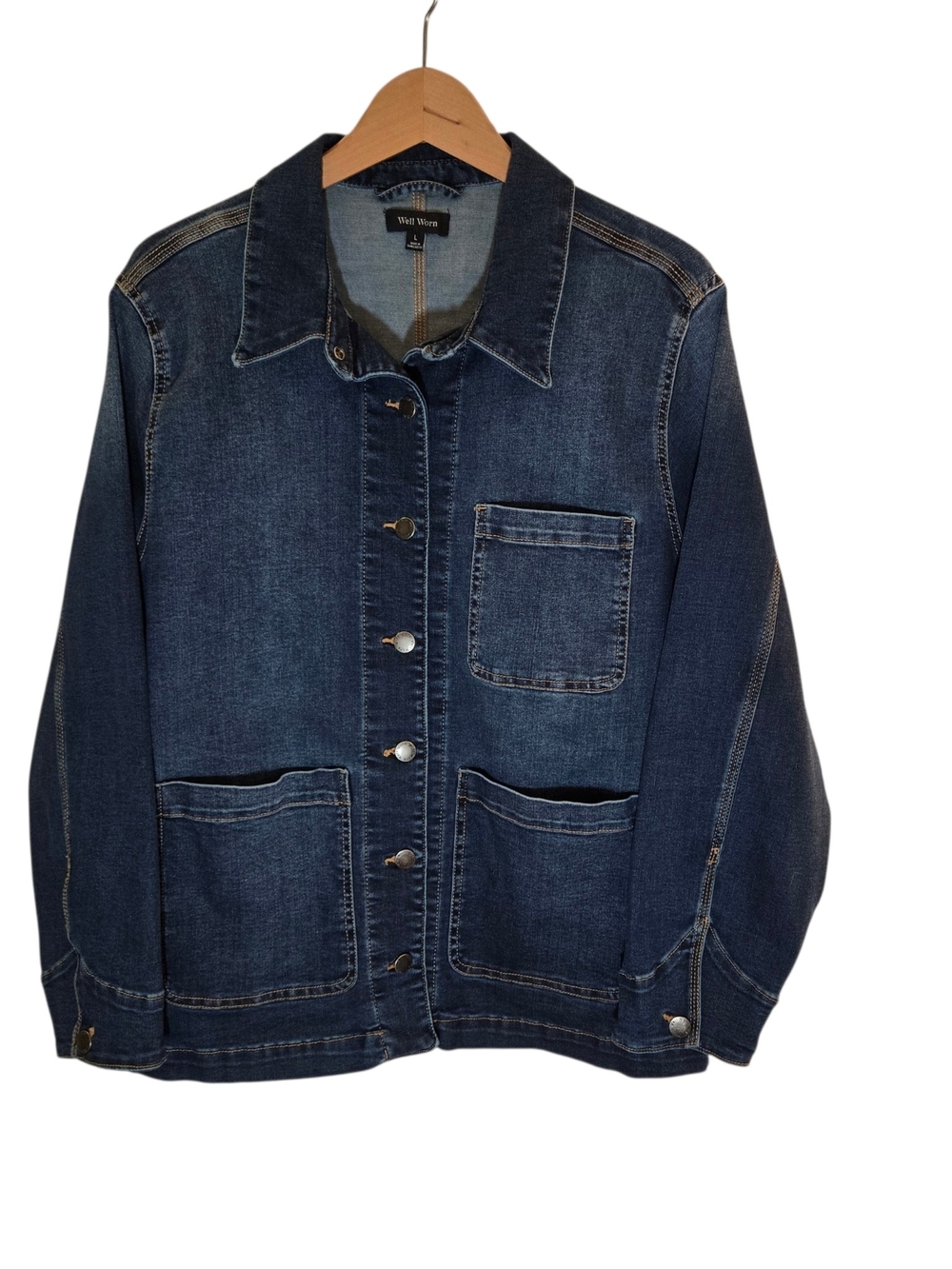 Well Worn Denim Chore Style Jacket with Patch Pockets